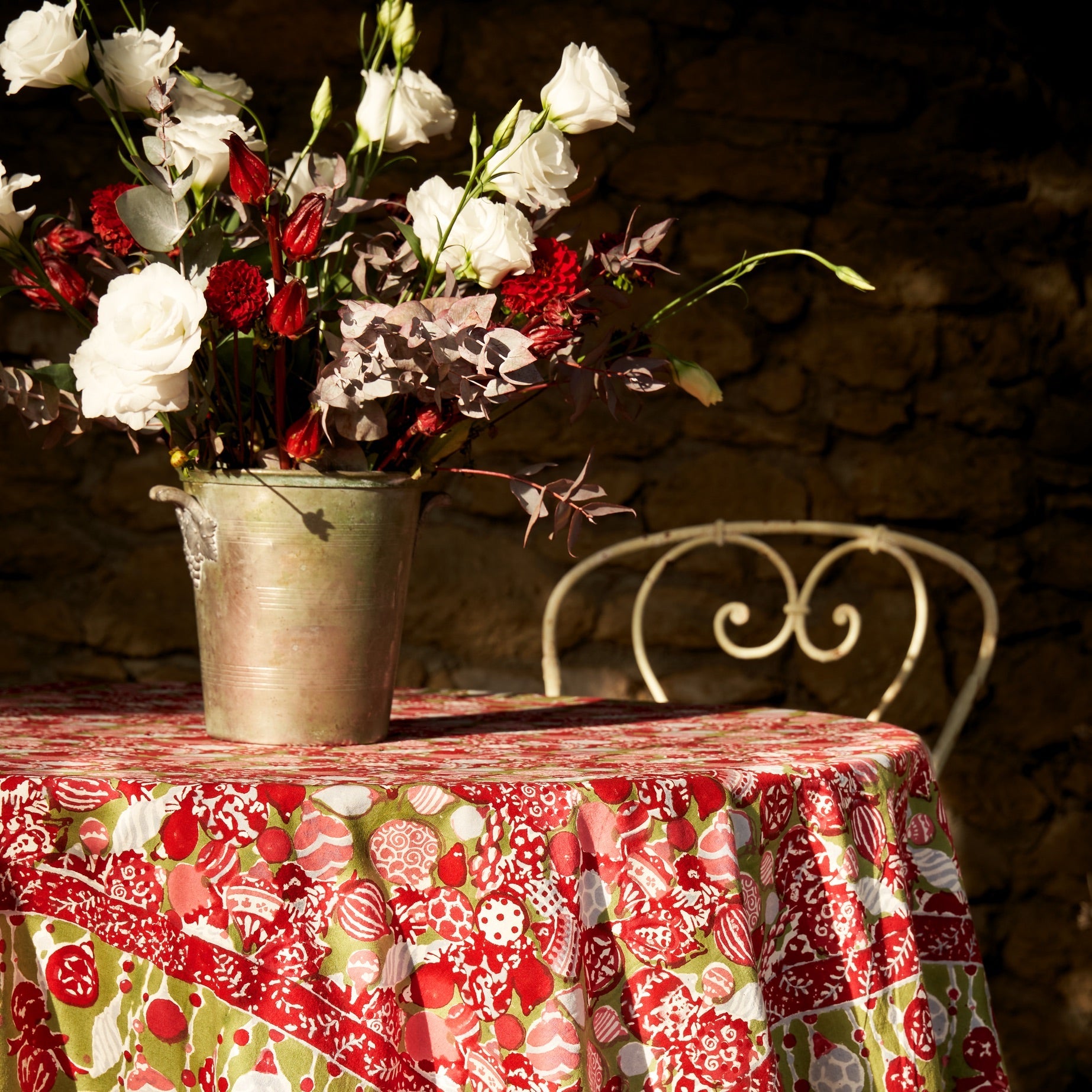 couleur-nature-ornaments-nappe-coton-rouge-vert-59x86 image 3