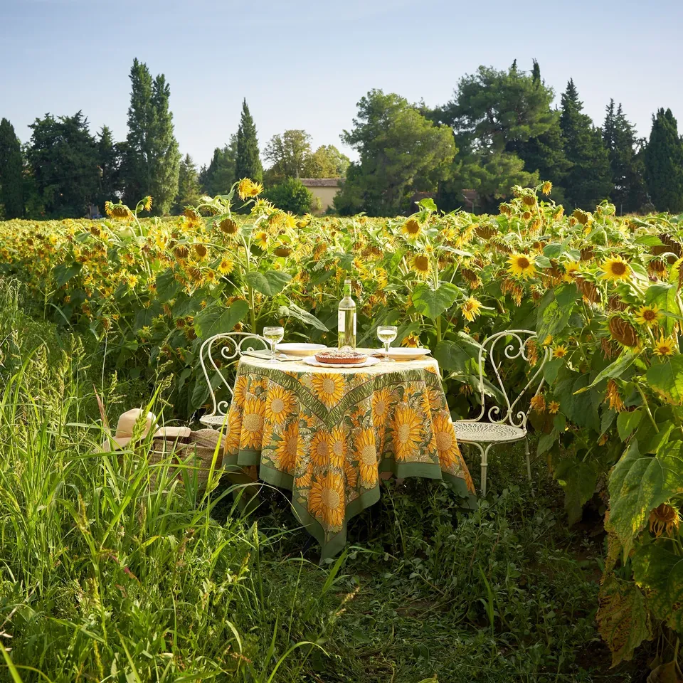 couleur-nature-sunflower-nappe-jaune-vert-rectangle-59x86 image 1