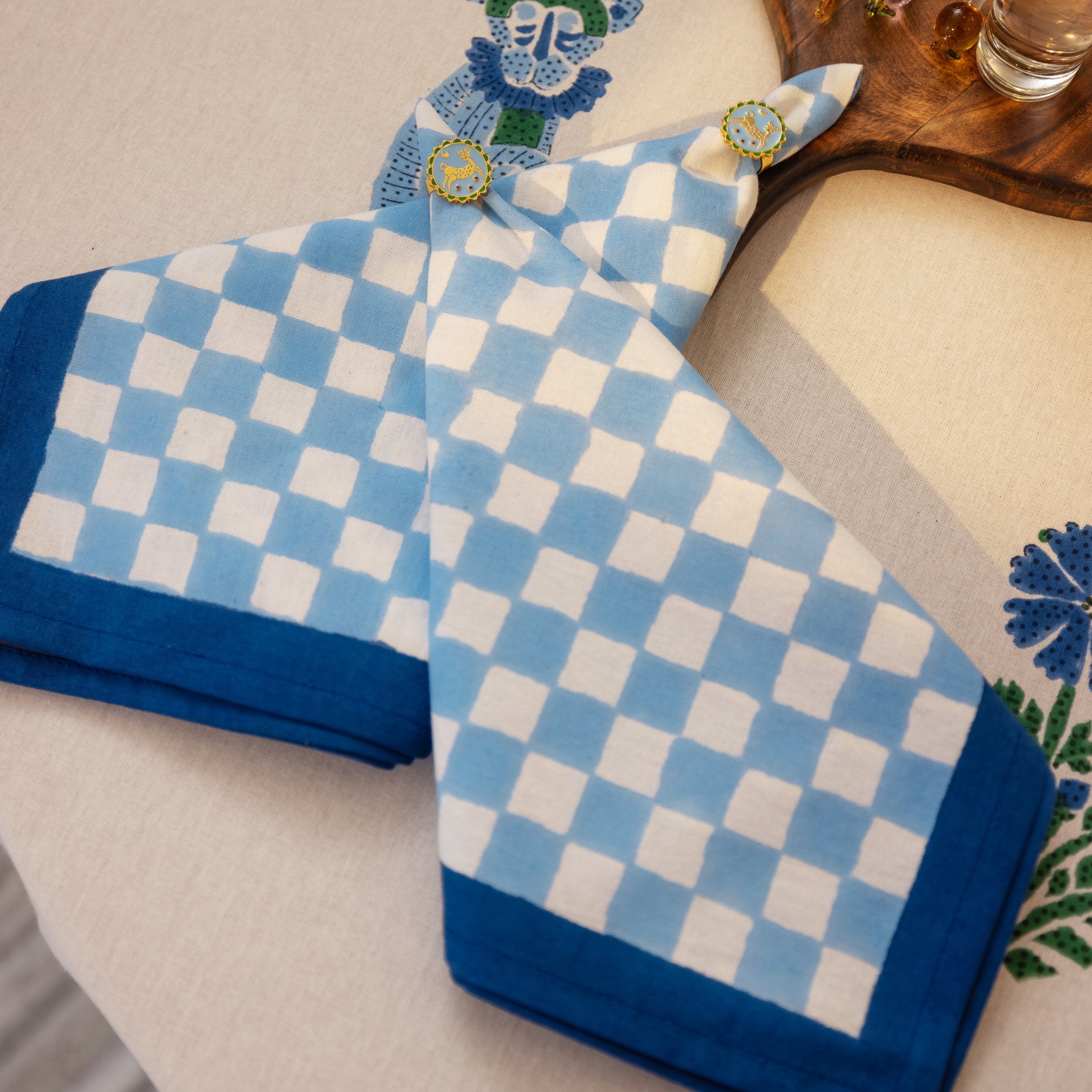 couleur-nature-gingham-check-serviette-coton-bleu-lot-4 image 6