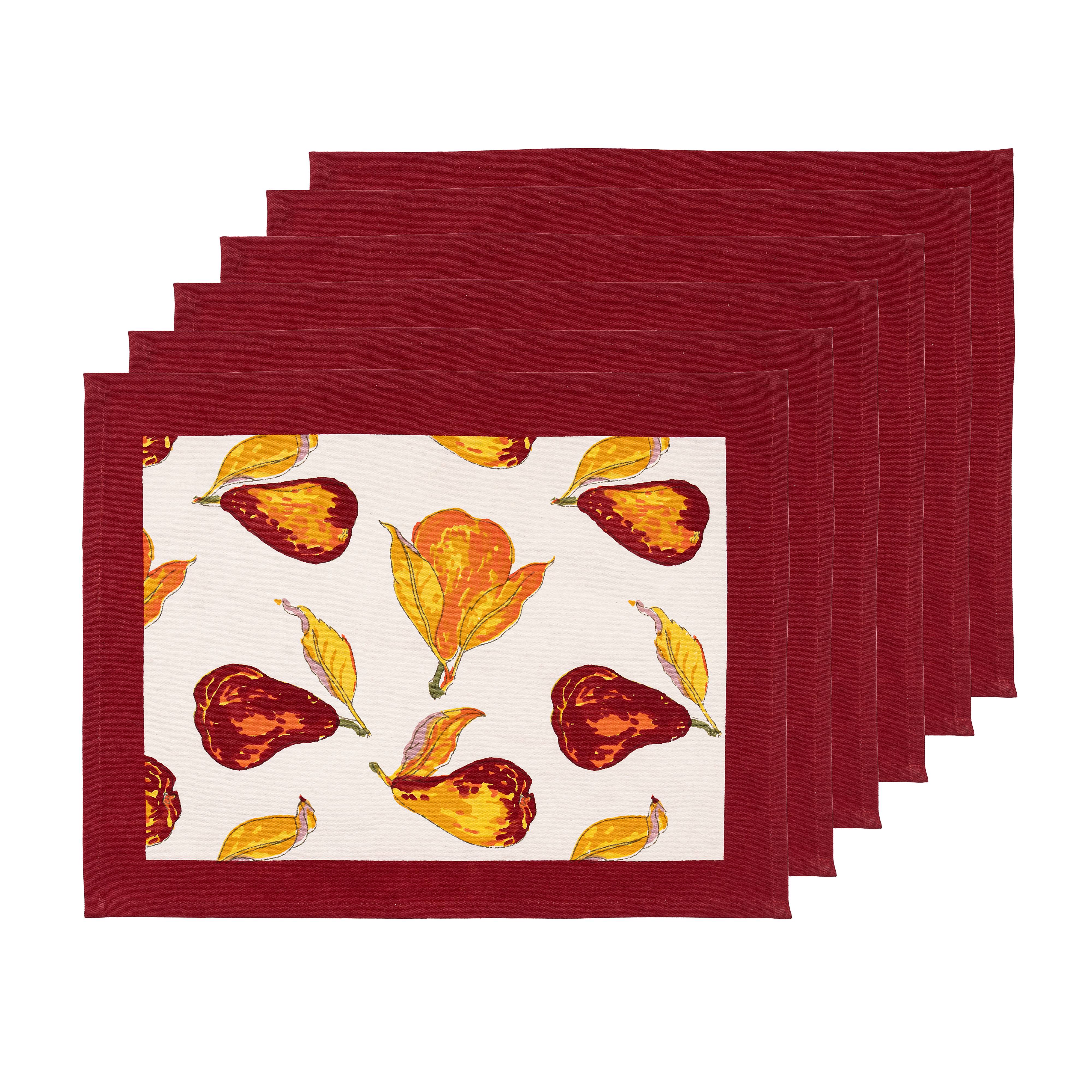 couleur-nature-orchard-pear-sets-de-table-bordeaux-lot-de-6-lin image 1