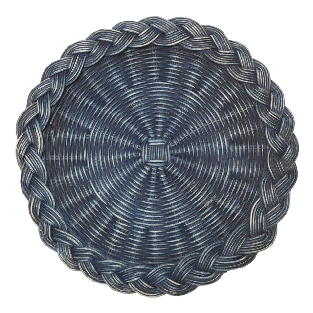 couleur-nature-braided-weave-sets-de-table-raphia-bleu-lot-5-ronds image 1