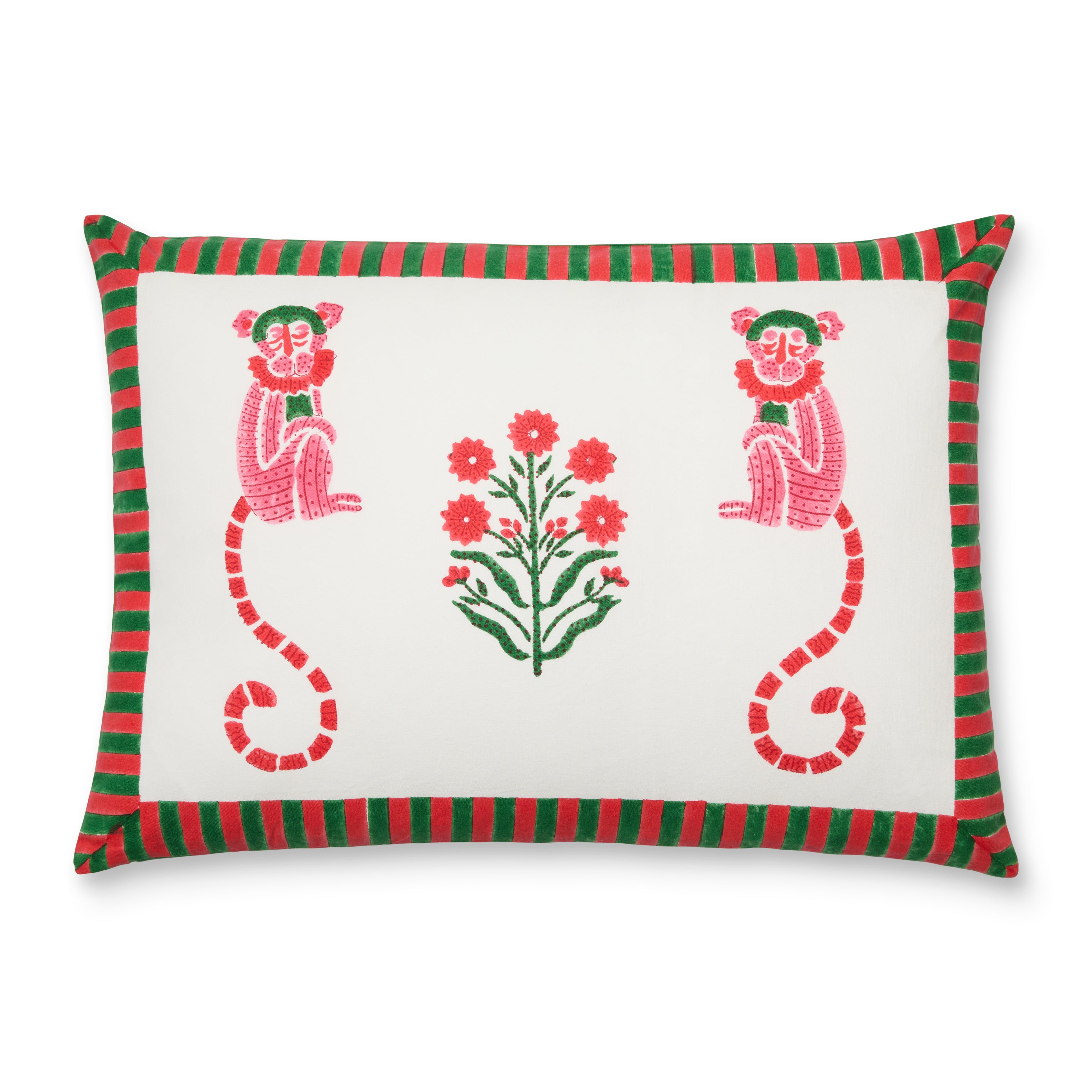 couleur-nature-jeu-de-singes-housse-coussin-rose-vert image 1