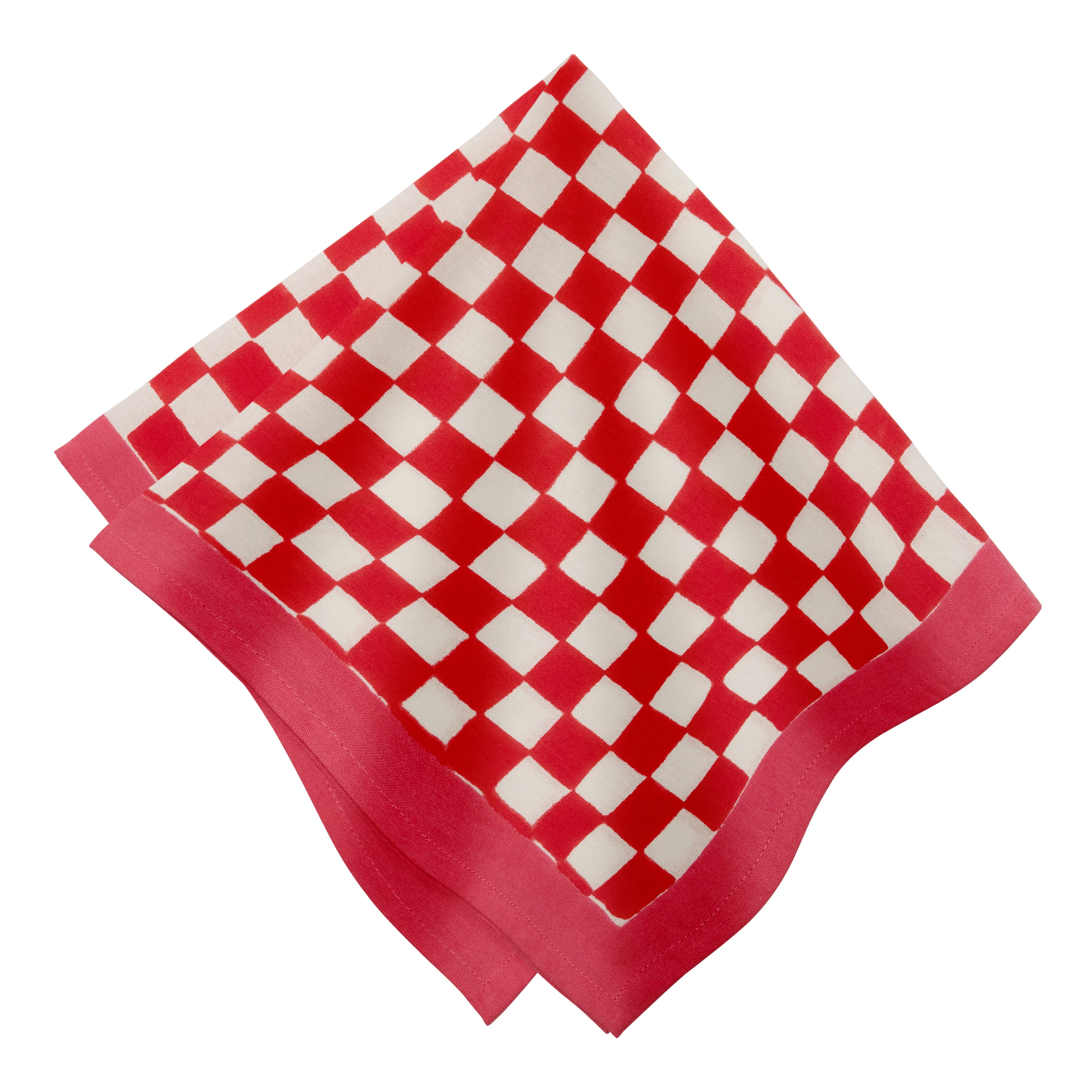 couleur-nature-gingham-serviettes-coton-rouge-rose-lot-4 image 1