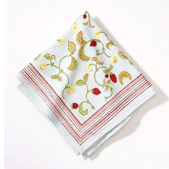 couleur-nature-fraises-des-bois-serviettes-table-coton-lot-6-fraise image 1