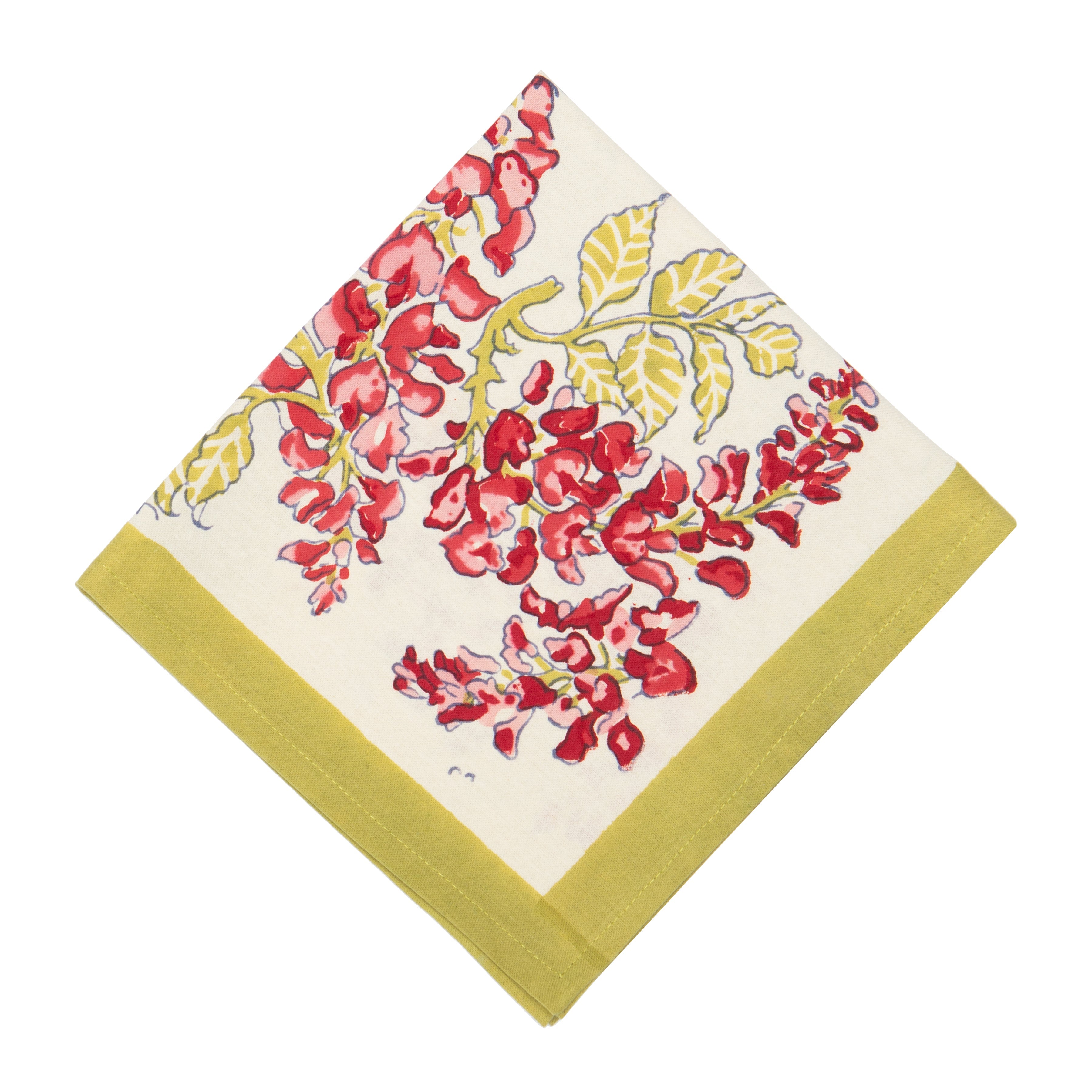 couleur-nature-wisteria-serviettes-tissu-vert-rose-lot-6-fleurs image 1