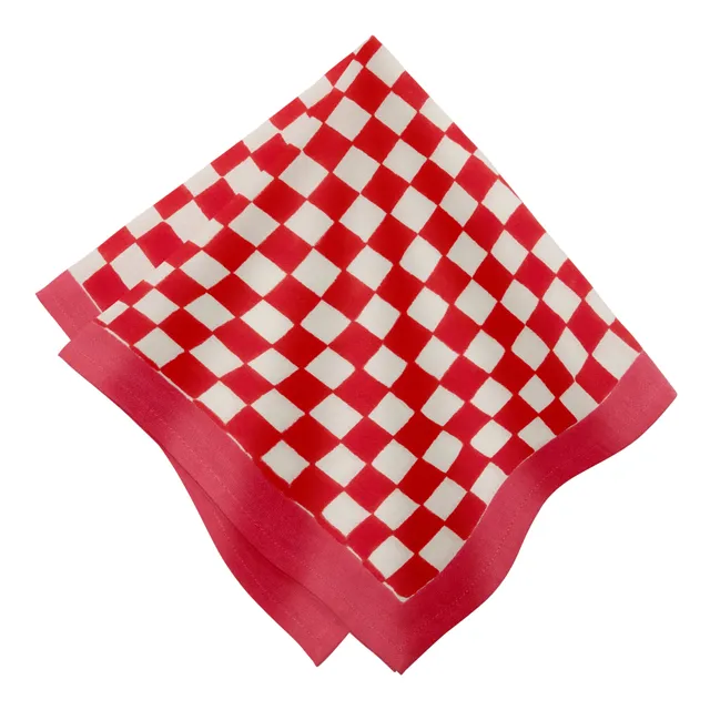 couleur-nature-gingham-serviettes-coton-rouge-rose-lot-4 image 1