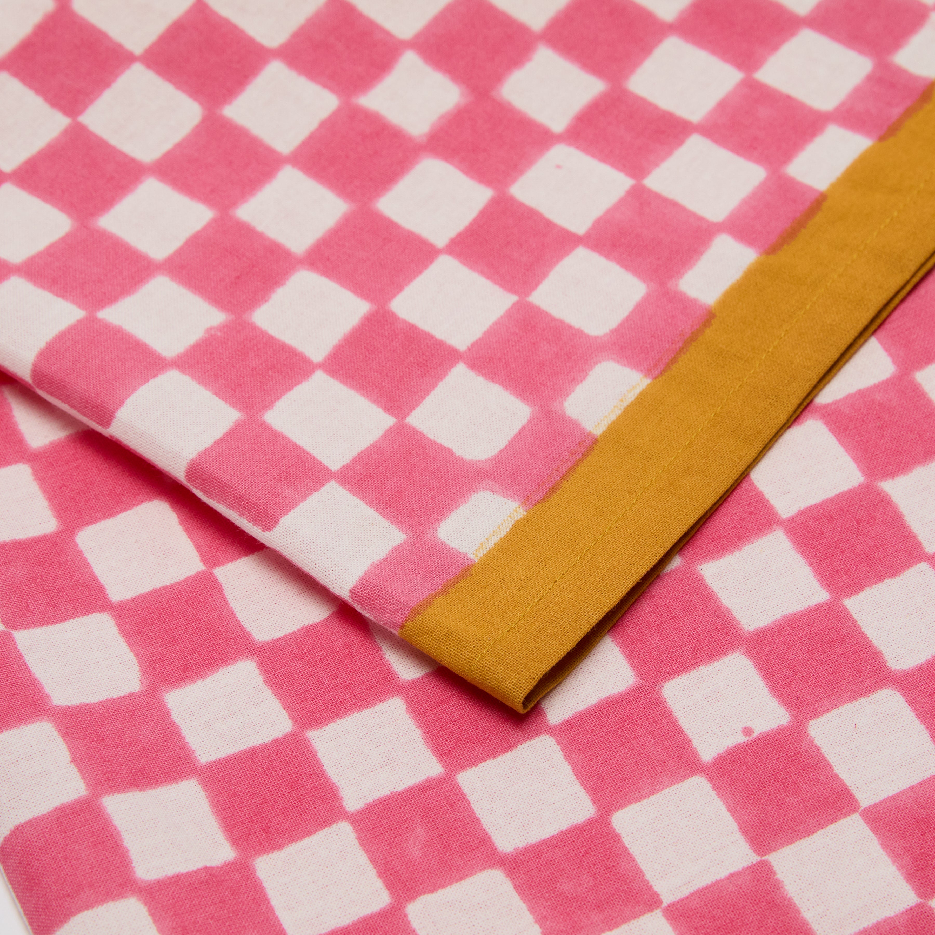 couleur-nature-gingham-serviettes-coton-rose-moutarde-lot-4 image 5