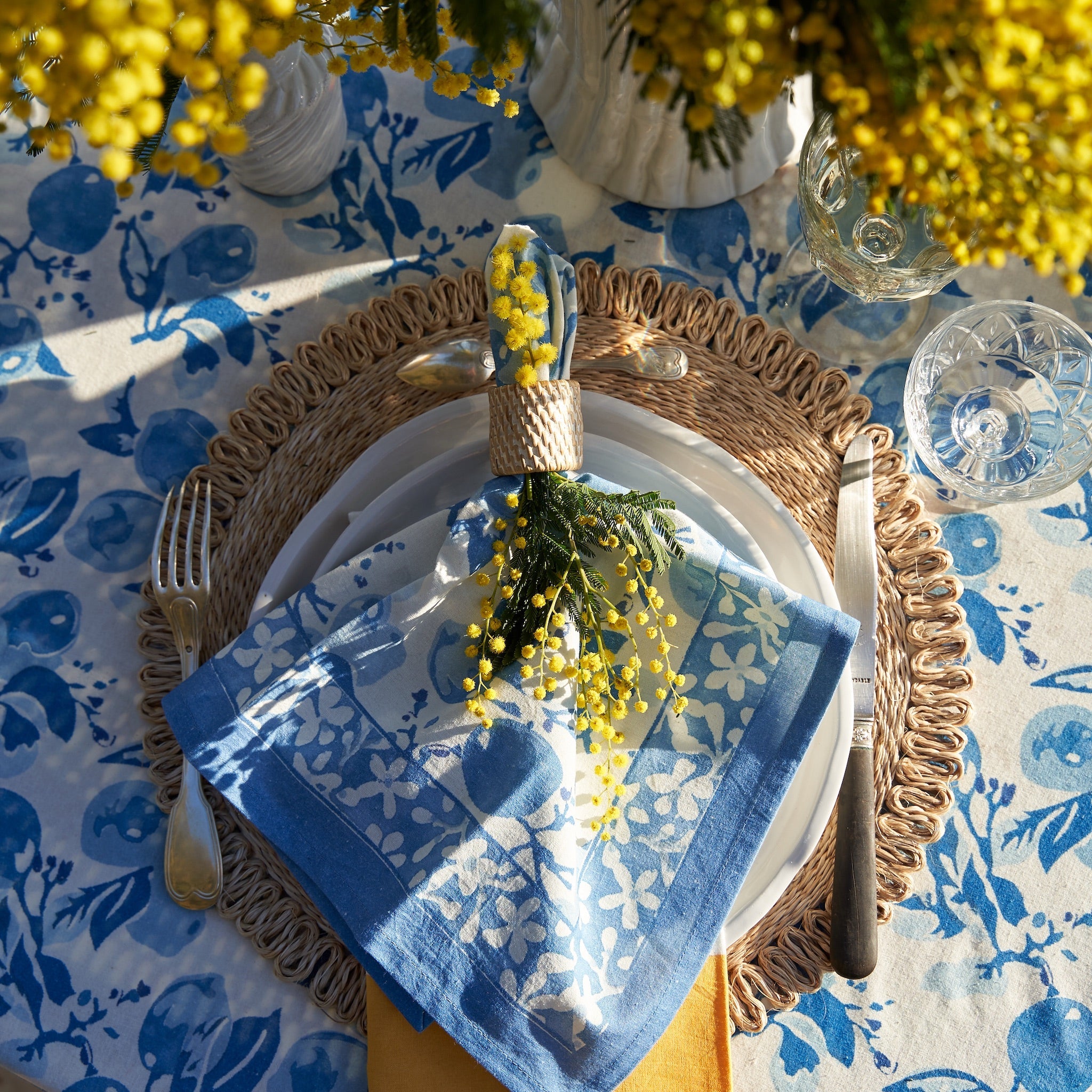 couleur-nature-citron-bleu-serviettes-tissu-lot-6-bleu-coton image 2