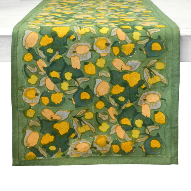 couleur-nature-fruit-chemin-de-table-coton-jaune-vert-16x72 image 1