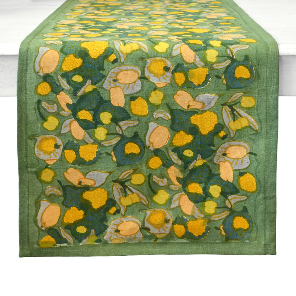 couleur-nature-fruit-chemin-de-table-coton-jaune-vert-16x72 image 1