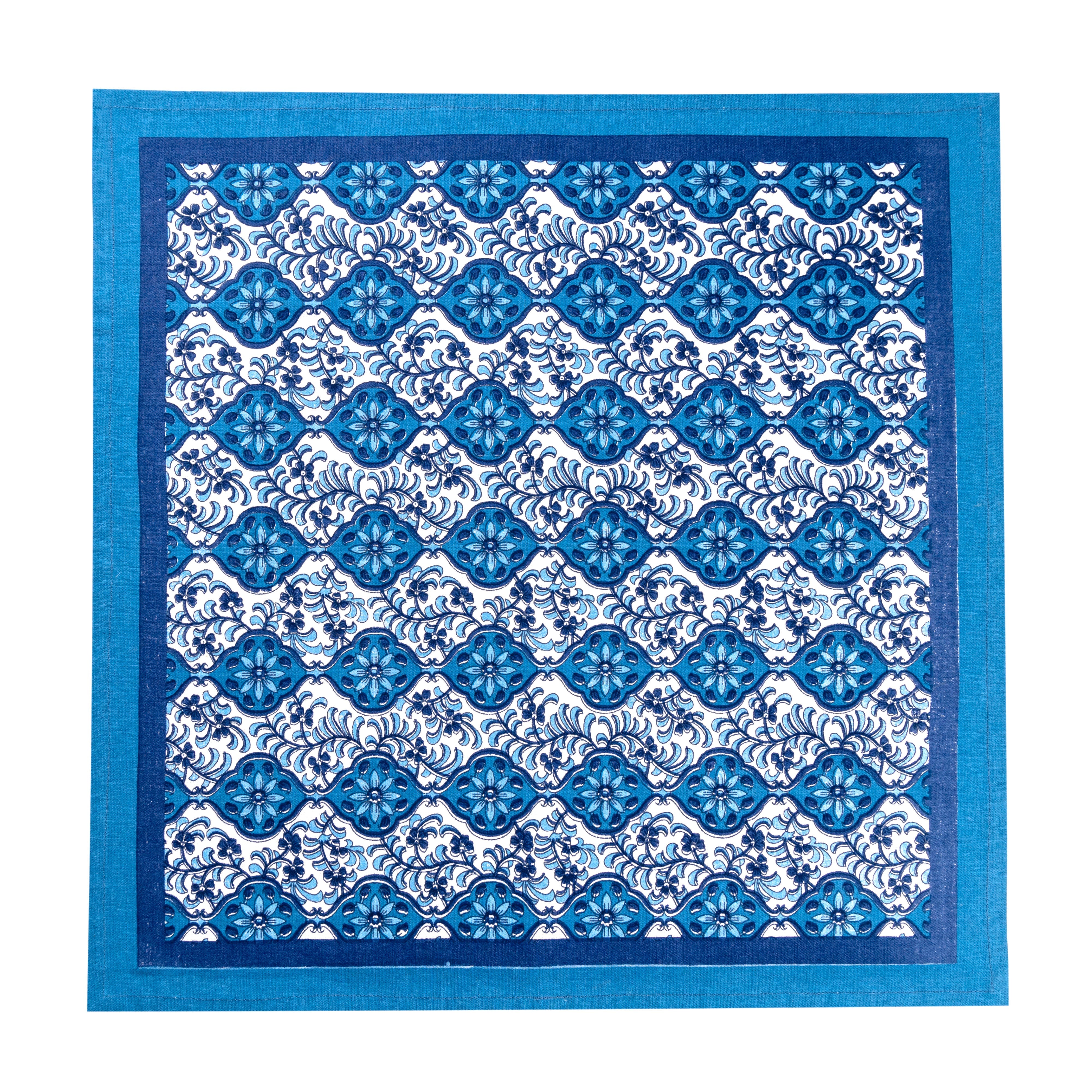 couleur-nature-azulejo-serviette-table-coton-bleu-lot-6 image 8