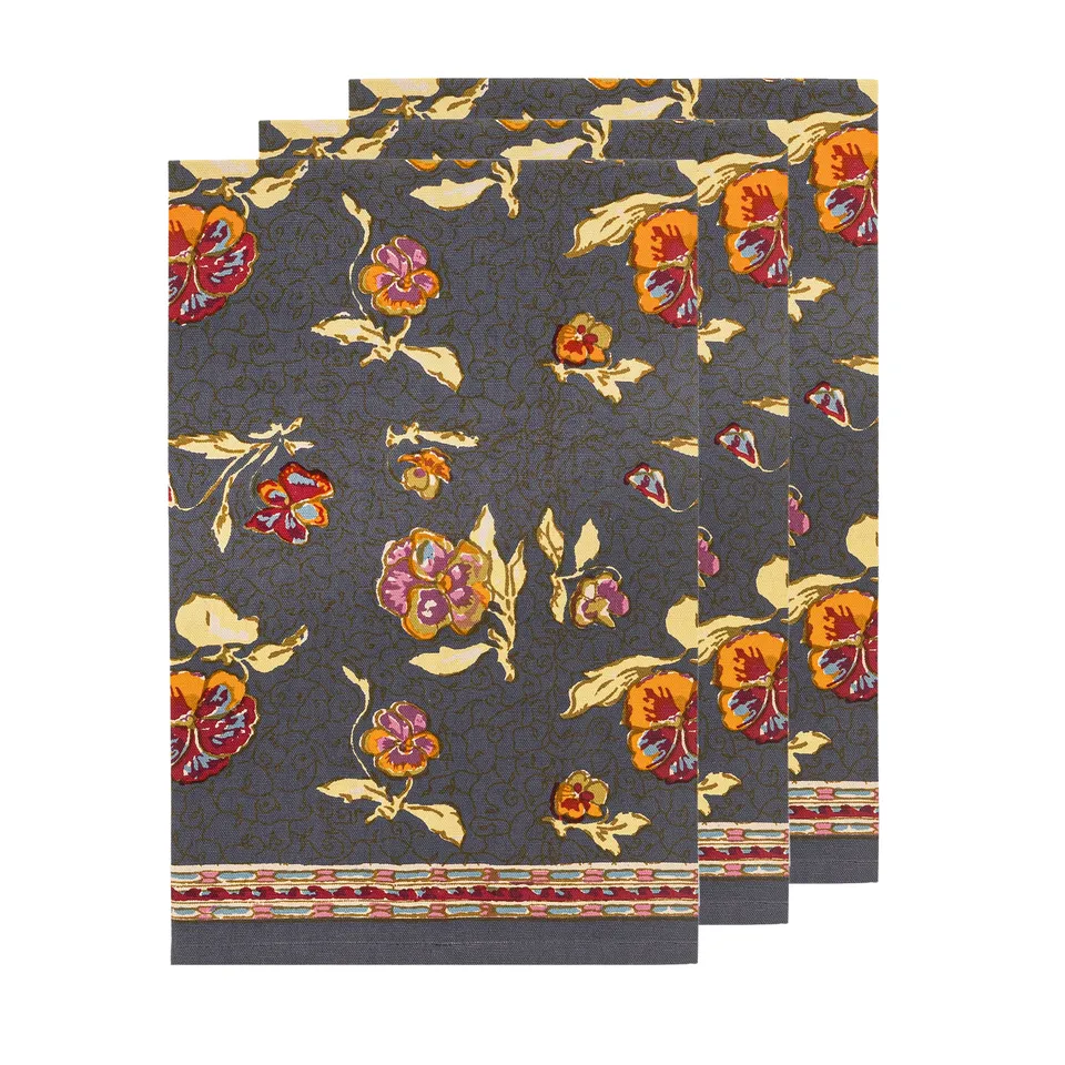 couleur-nature-pansy-torchons-cuisine-coton-lot-de-3-rouge-gris image 1