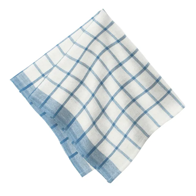 couleur-nature-windowpane-serviette-bleu-lot-de-4-coton image 1