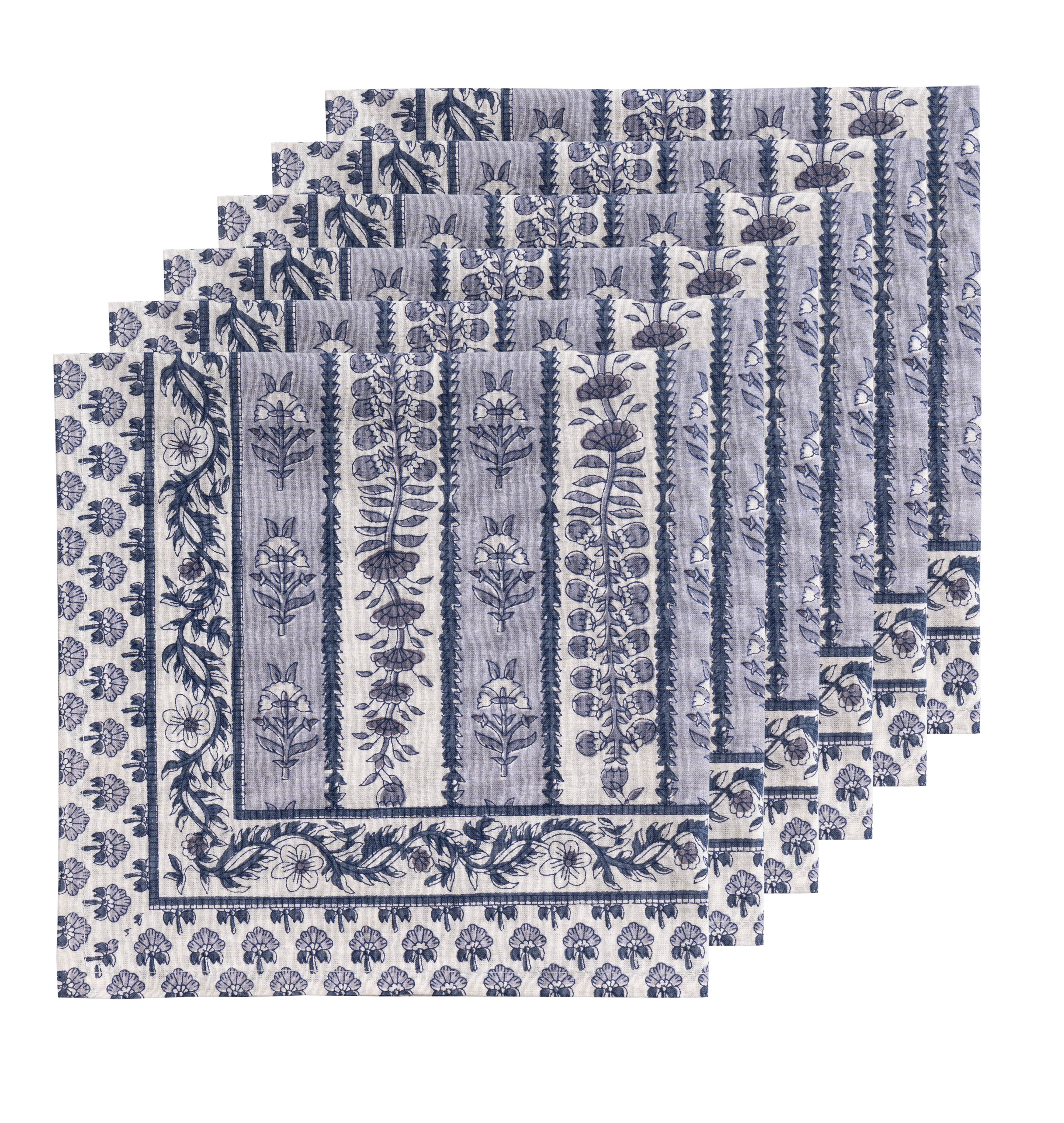 couleur-nature-avignon-serviette-tissu-bleu-marine-lot-de-6-floral image 3
