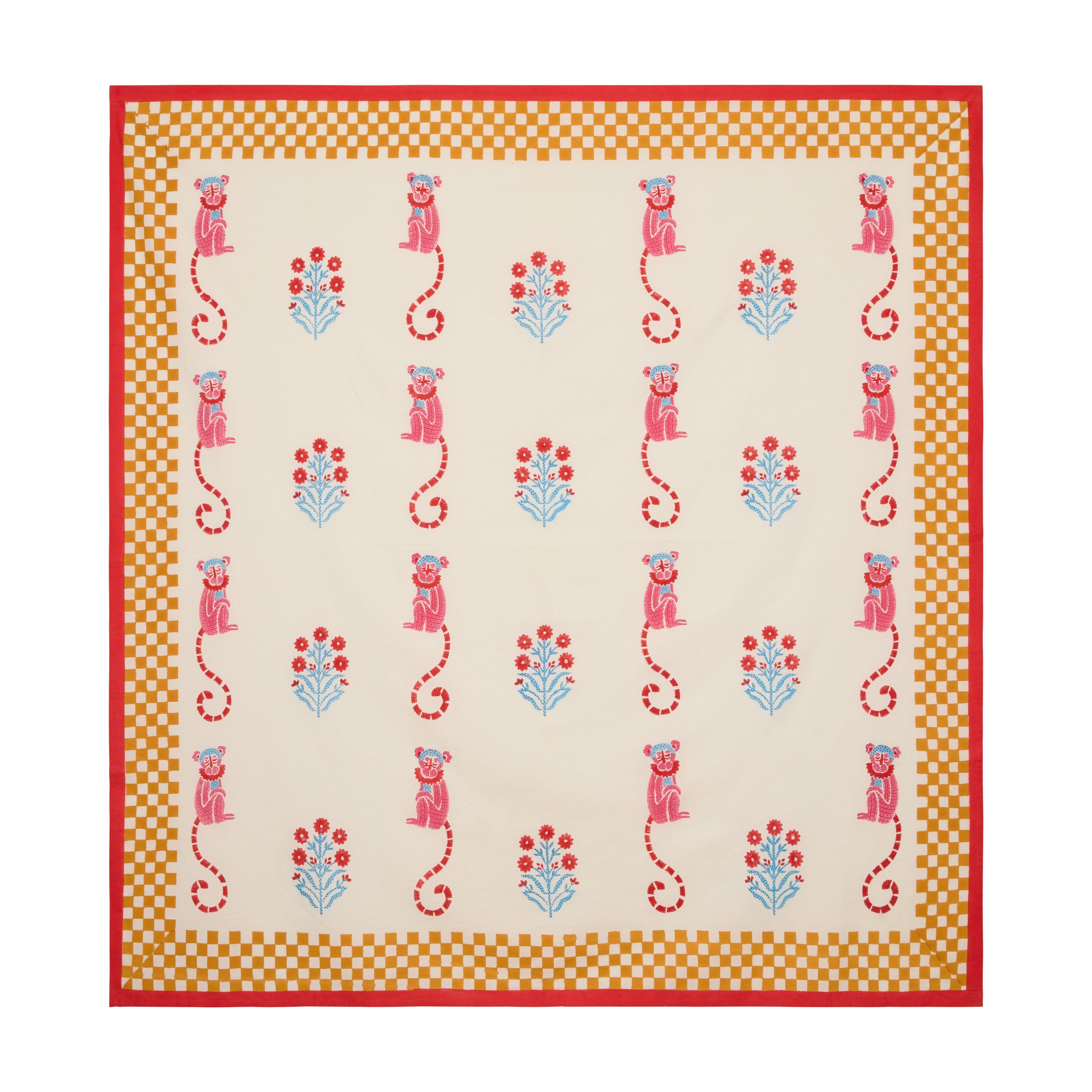 couleur-nature-jeu-de-singes-nappe-moutarde-rose-coton image 6