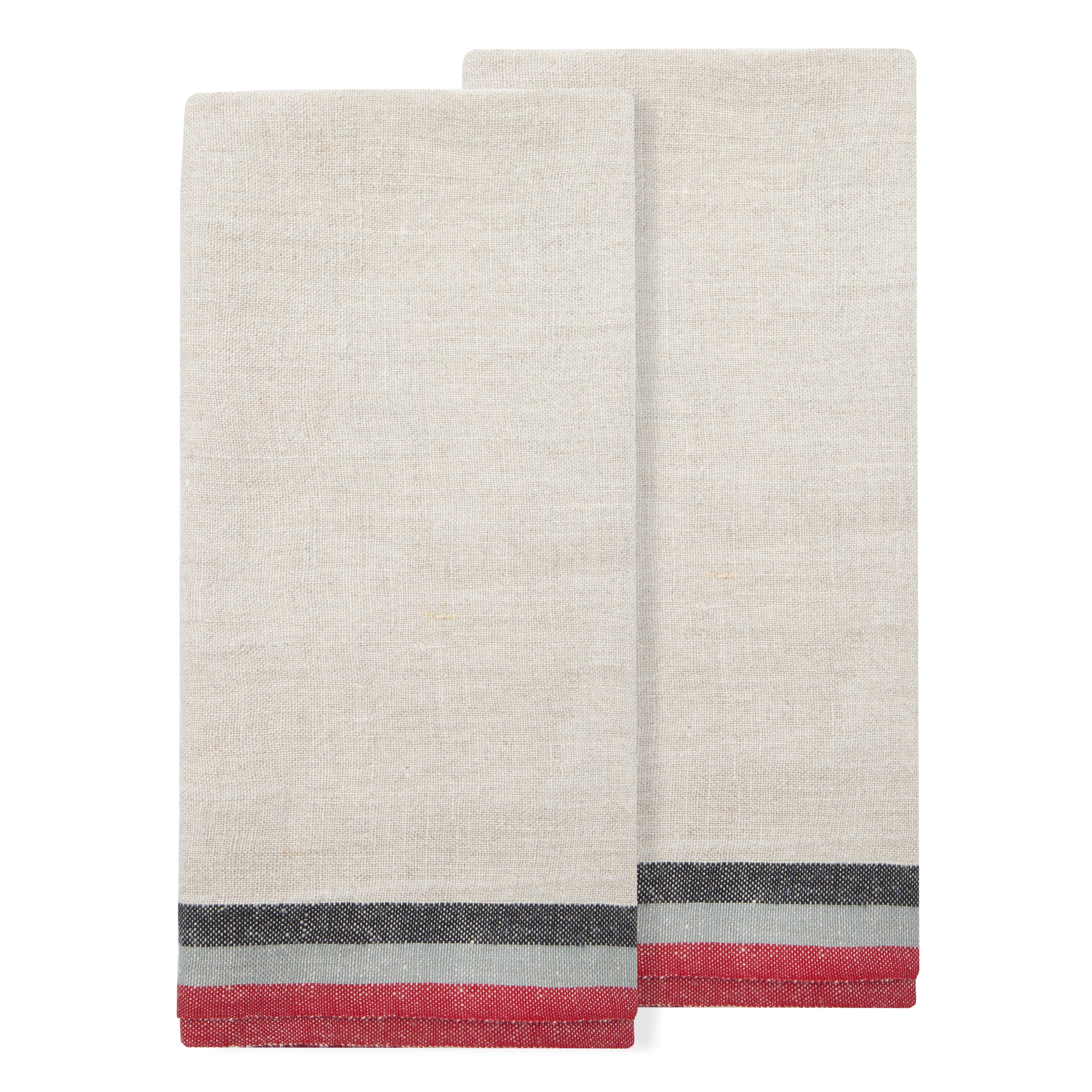 couleur-nature-normandy-torchons-lin-lot-2-rayures-rouge-gris image 1
