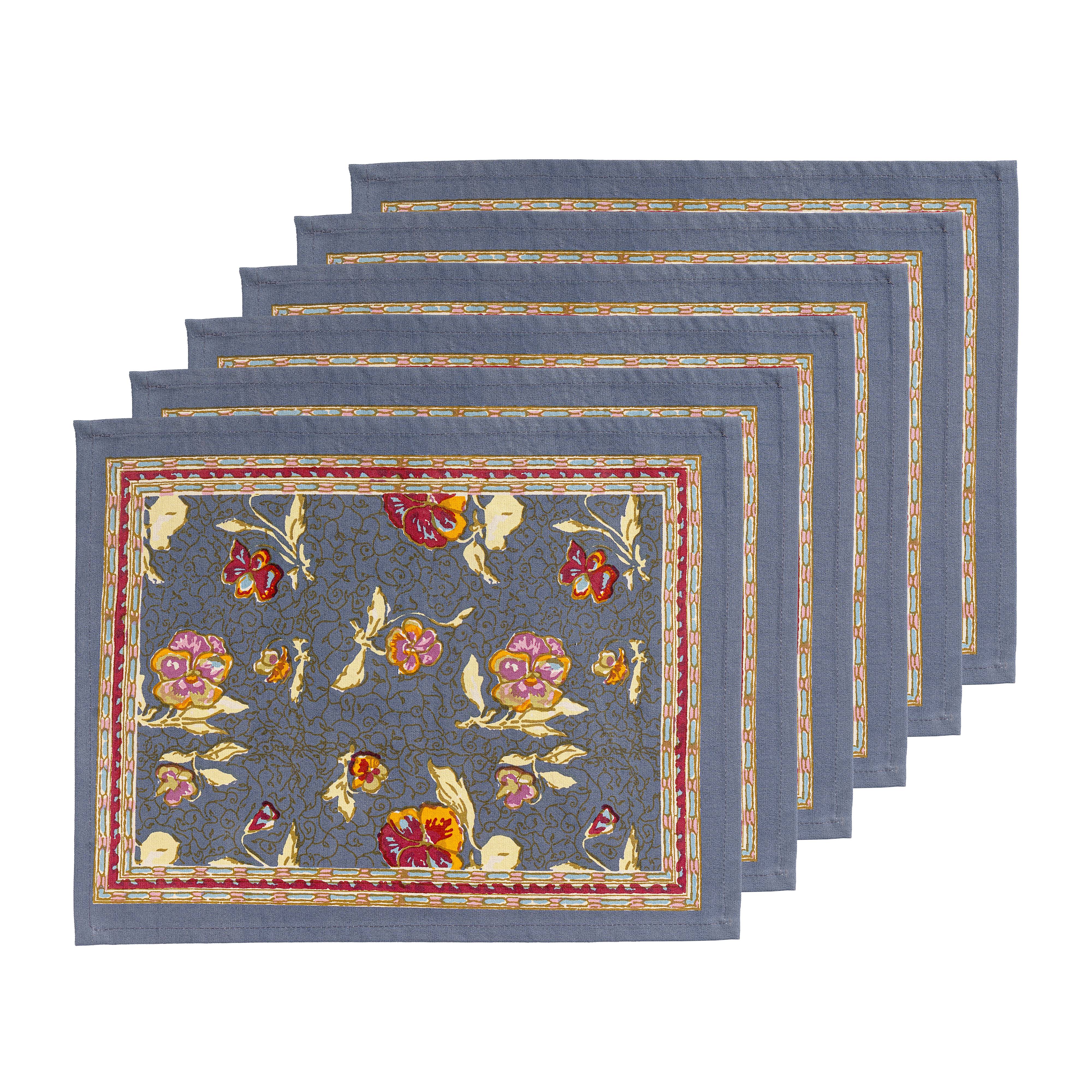 couleur-nature-pansy-sets-de-table-coton-lot-6-rouge image 2