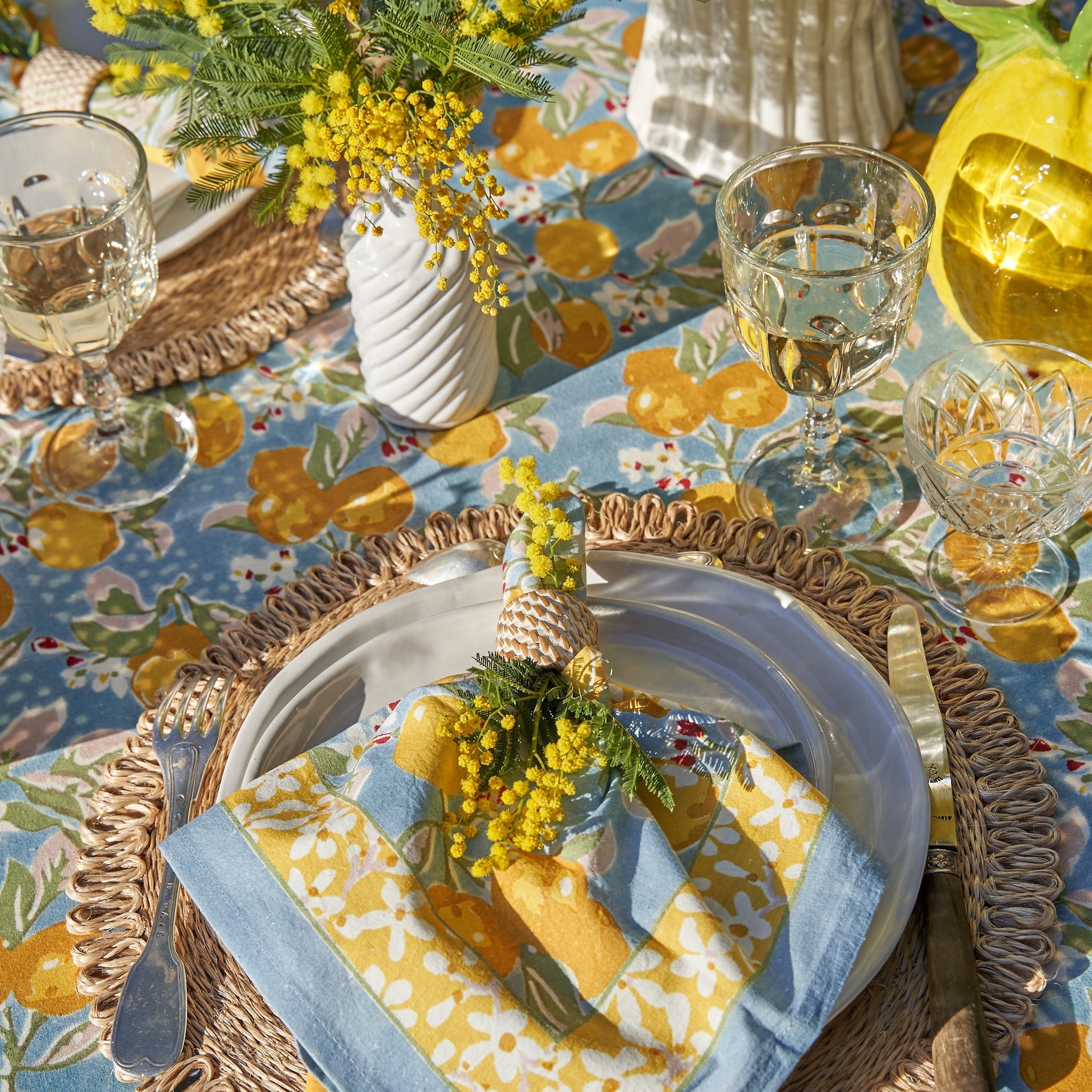 couleur-nature-citron-serviettes-de-table-bleu-jaune-lot-6-coton image 2
