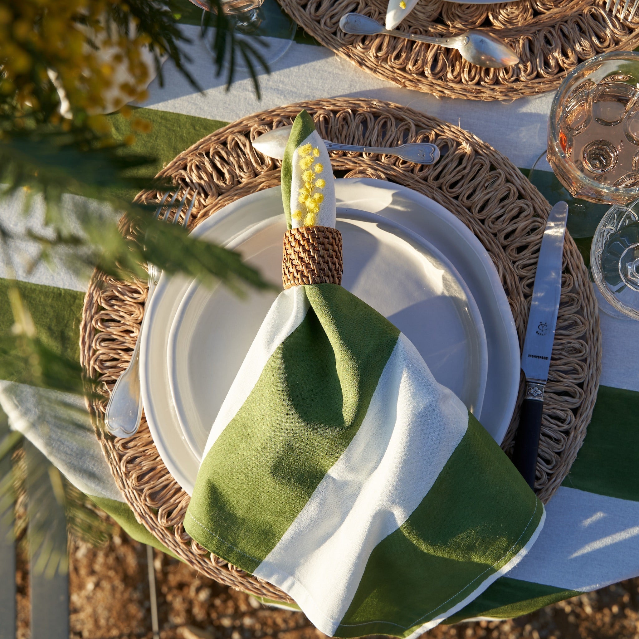 couleur-nature-st-tropez-serviettes-vert-lot-6-rayures image 2