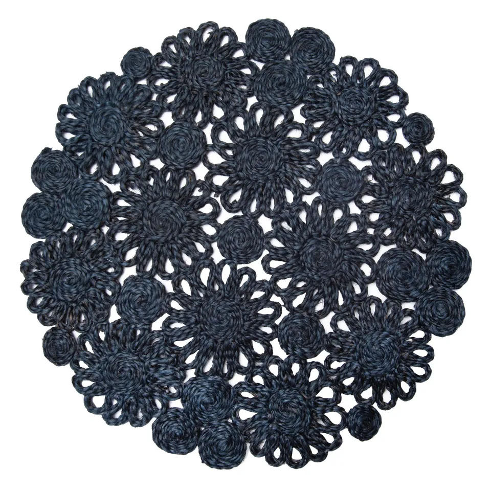 couleur-nature-daisy-jute-set-de-table-rond-bleu-marine-lot-4 image 1