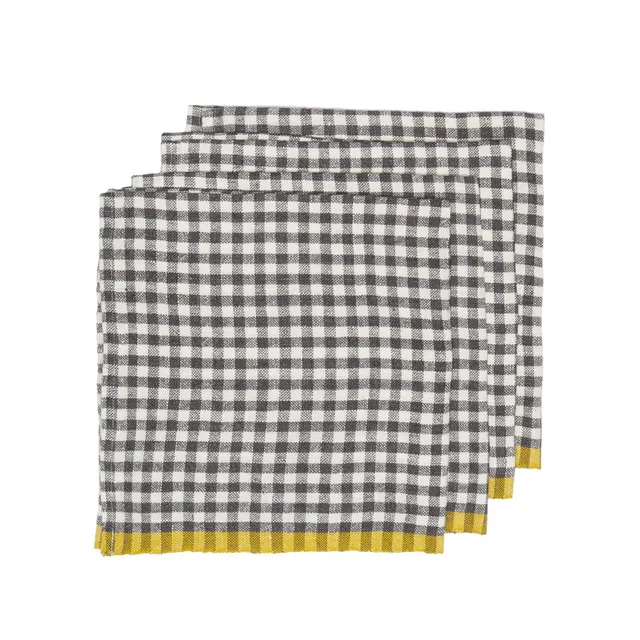 couleur-nature-two-tone-gingham-serviettes-lin-gris-dijon-lot-4 image 1