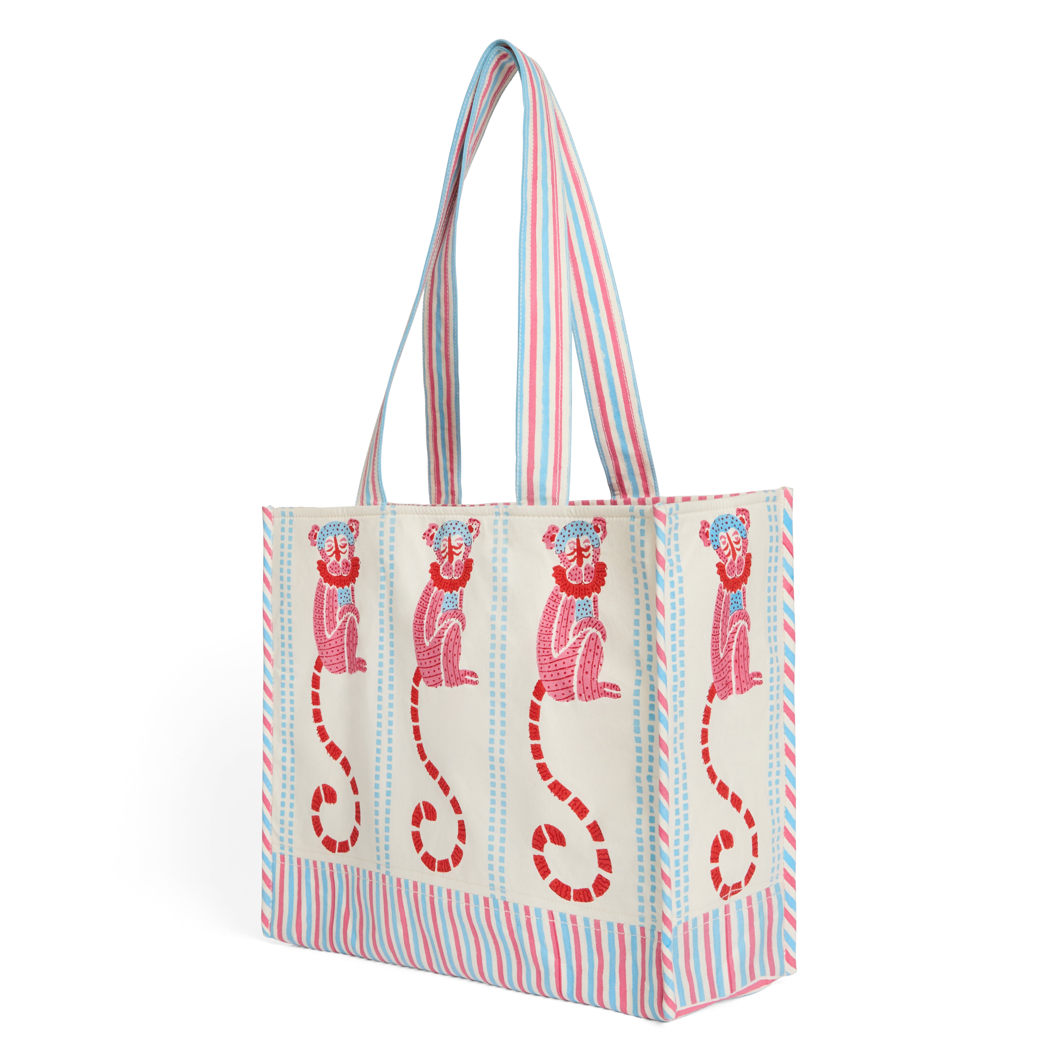 couleur-nature-jeu-de-singes-sac-cabas-coton-bleu-rose-imprim image 2