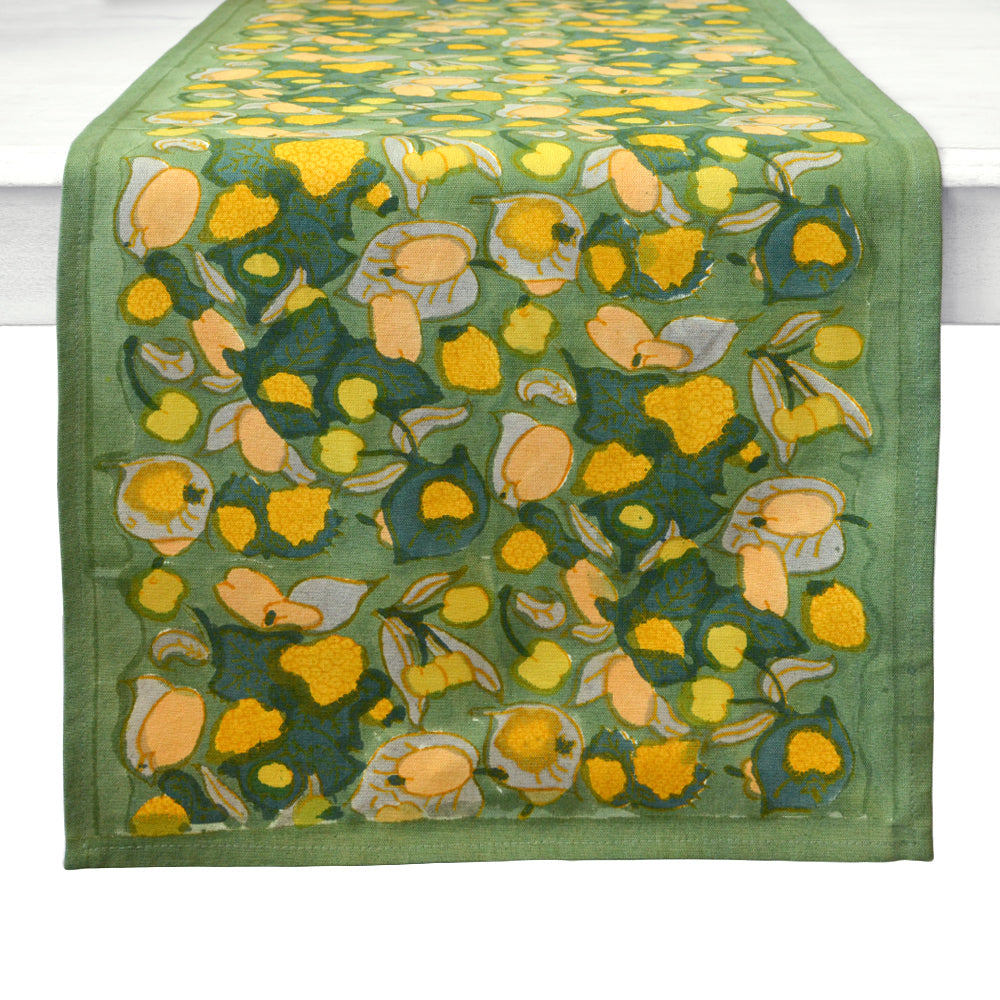 couleur-nature-fruit-chemin-de-table-coton-jaune-vert-16x72 image 1
