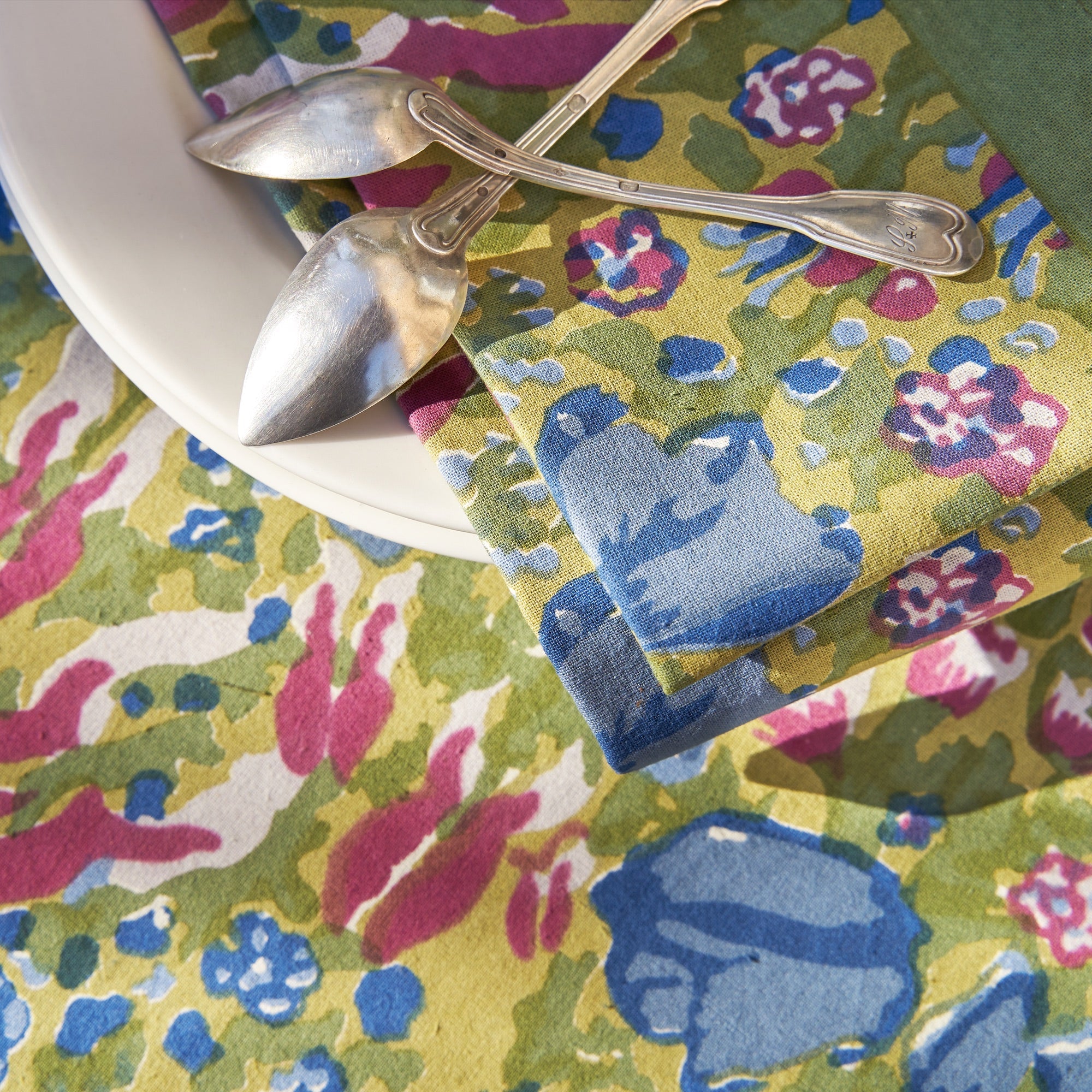 couleur-nature-jardin-serviettes-tissu-bleu-vert-lot-6 image 4