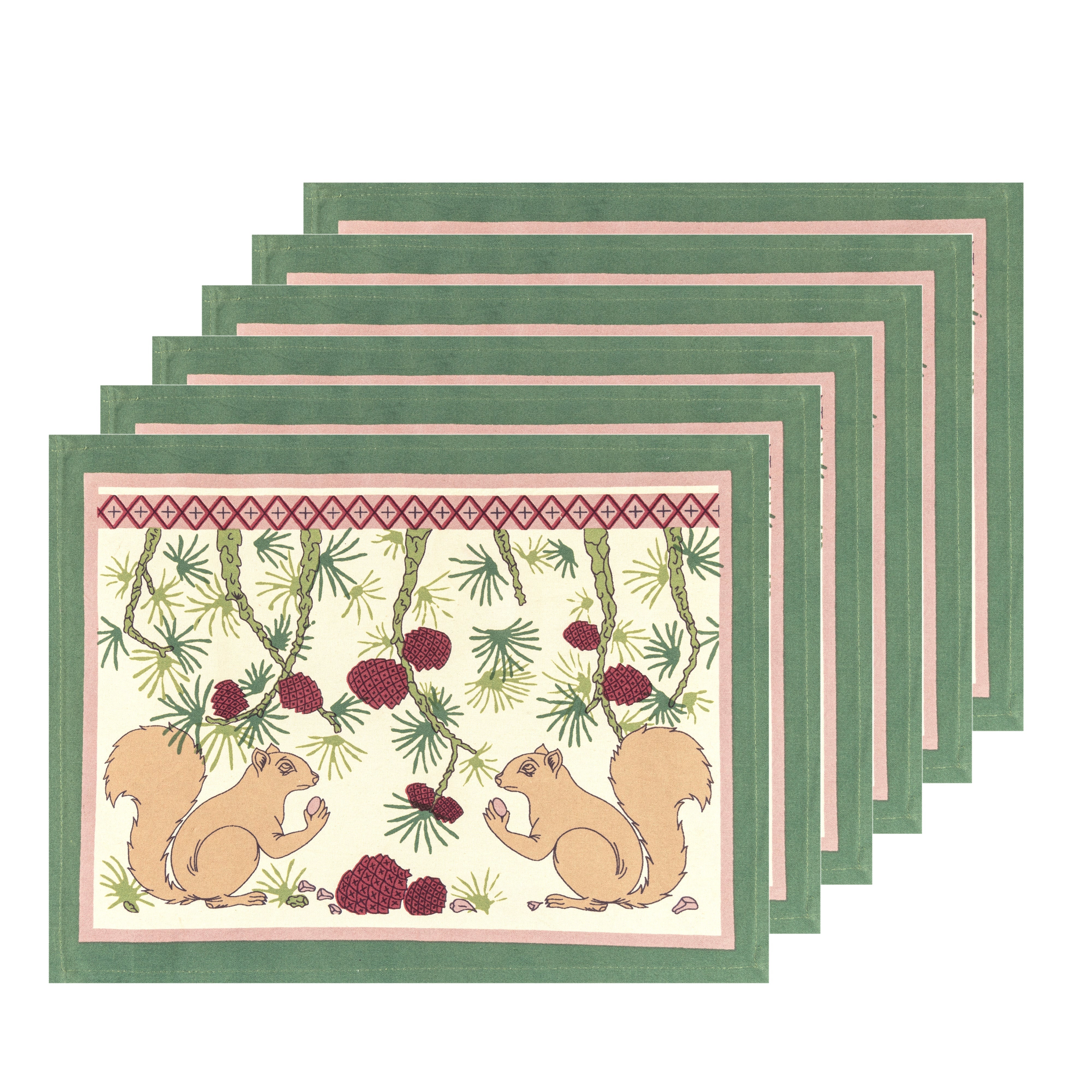 couleur-nature-squirrel-pinecone-sets-de-table-rouge-lot-6-lin image 2