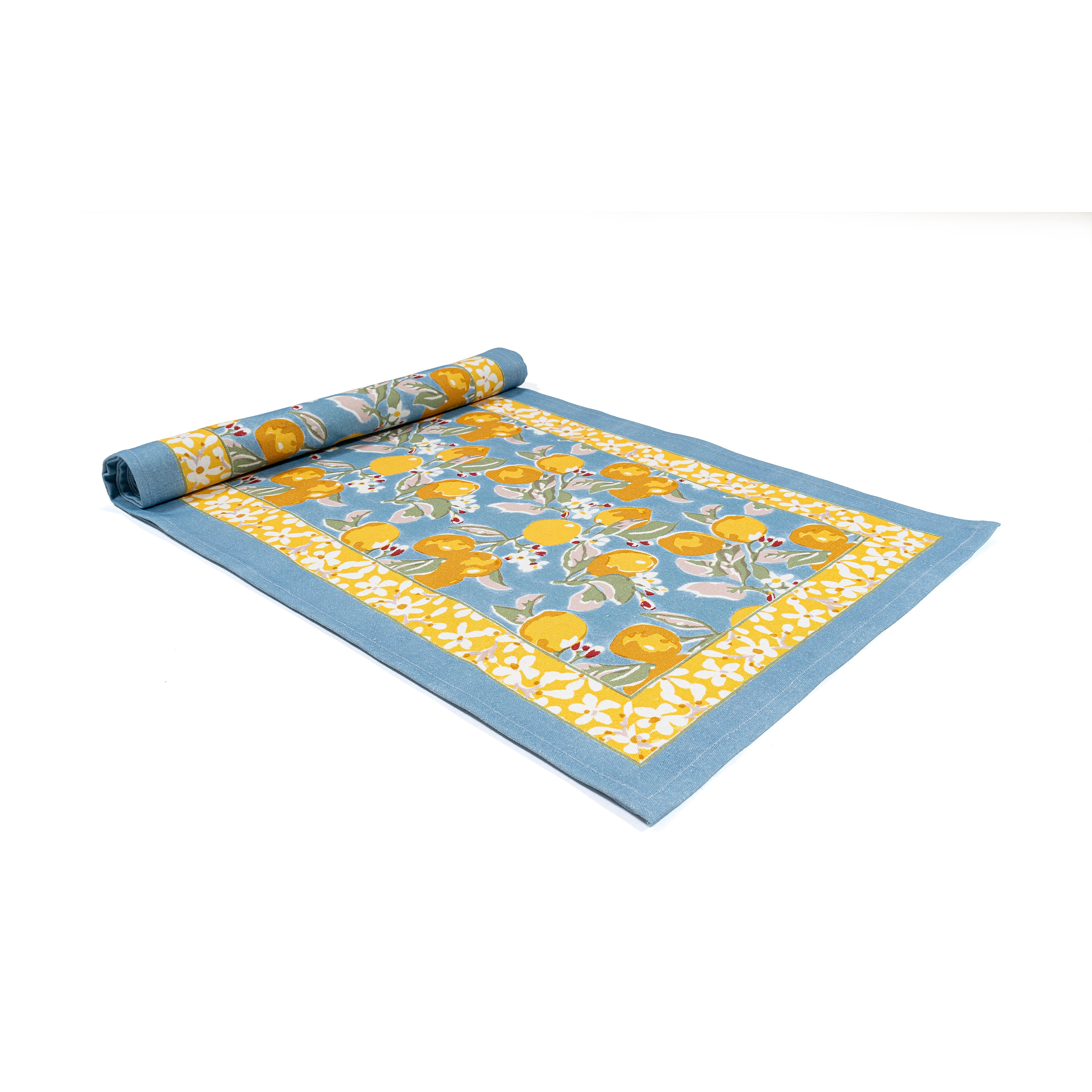 couleur-nature-citron-chemin-de-table-coton-bleu-jaune-16x72 image 1