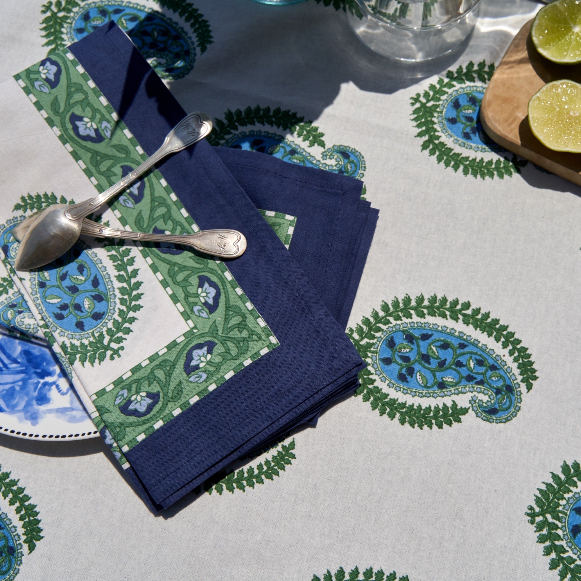 couleur-nature-cassis-serviette-table-bleu-vert-lot-6 image 3