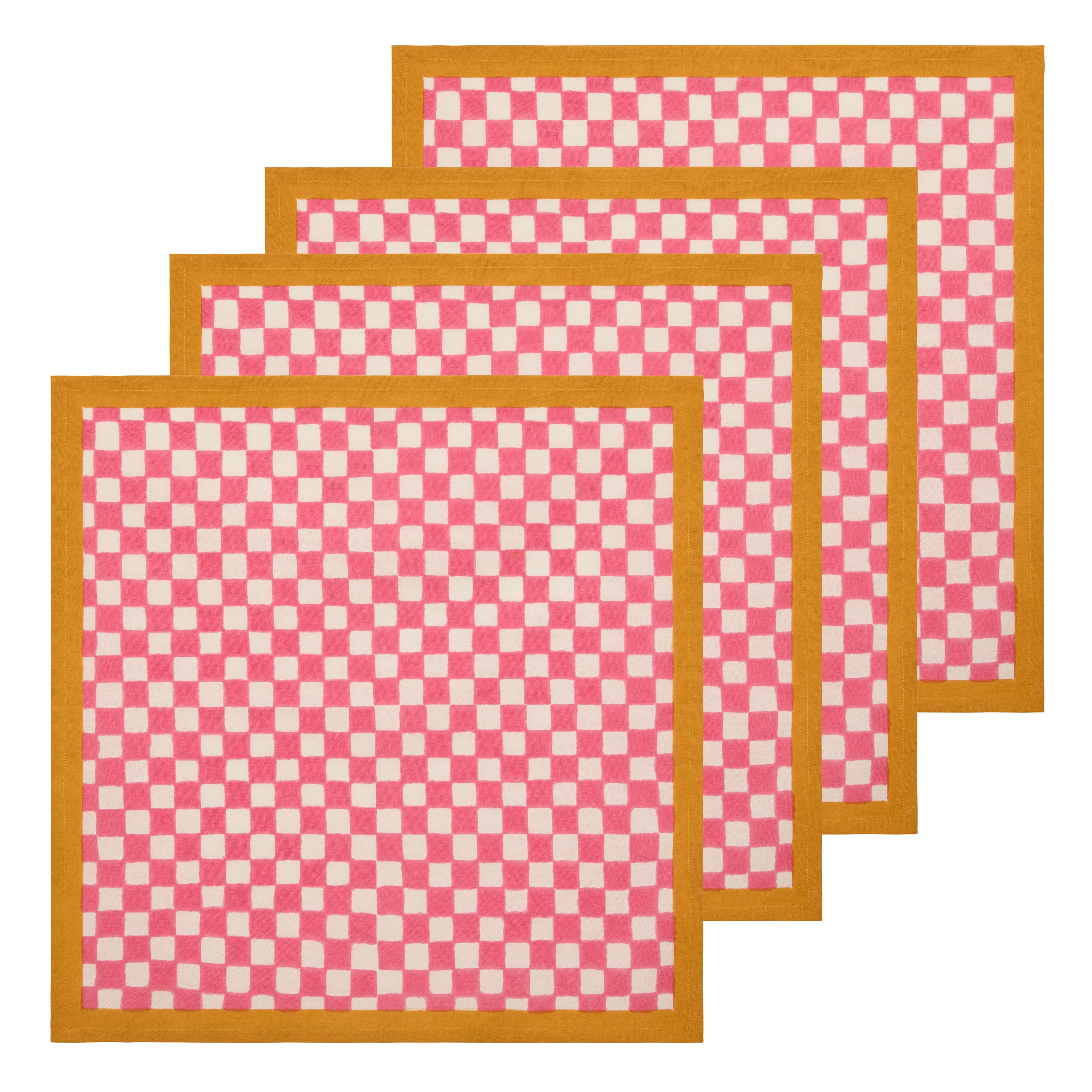 couleur-nature-gingham-serviettes-coton-rose-moutarde-lot-4 image 7
