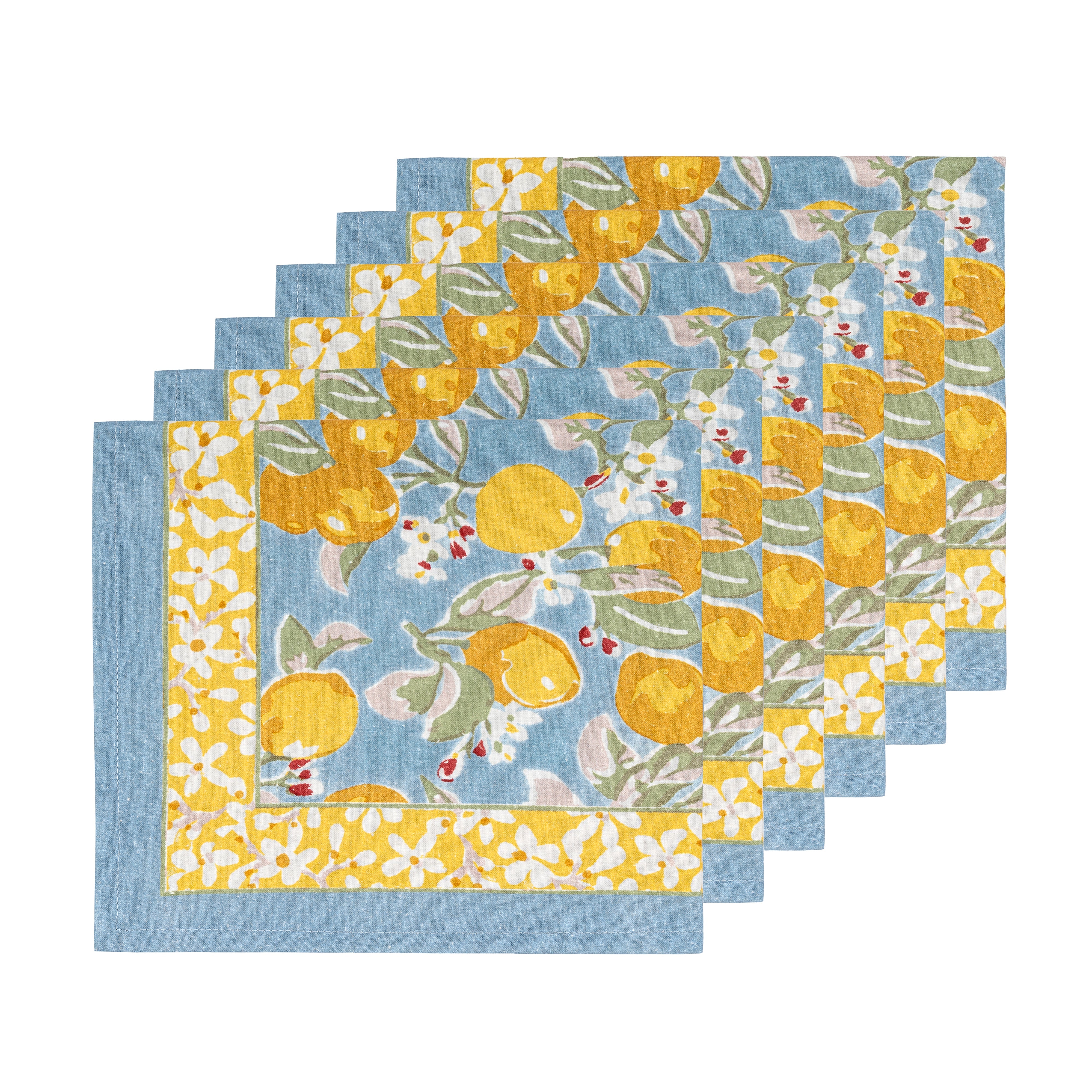 couleur-nature-citron-serviettes-de-table-bleu-jaune-lot-6-coton image 8