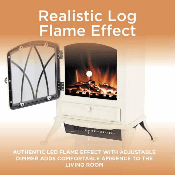 cocette Log Effect Stove Heater with Thermostat – Cream, Cozy Home Heating - Image 2