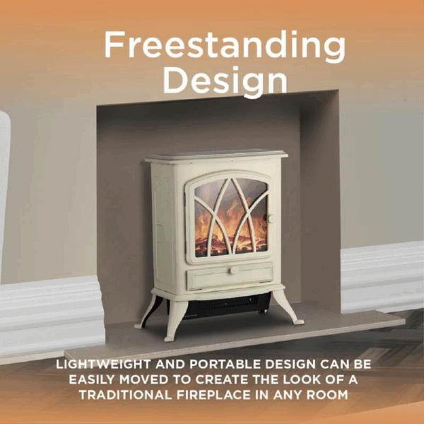 cocette Log Effect Stove Heater with Thermostat – Cream, Cozy Home Heating - Image 6